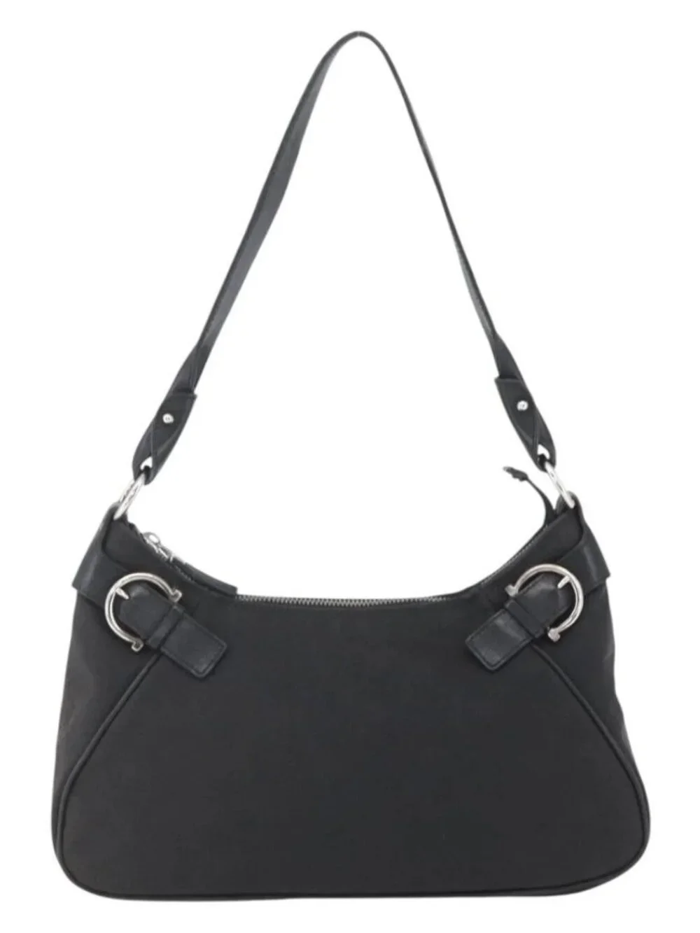 Salvatore Ferragamo Shoulder Bag Canvas Leather Black Silver Auth ka1340